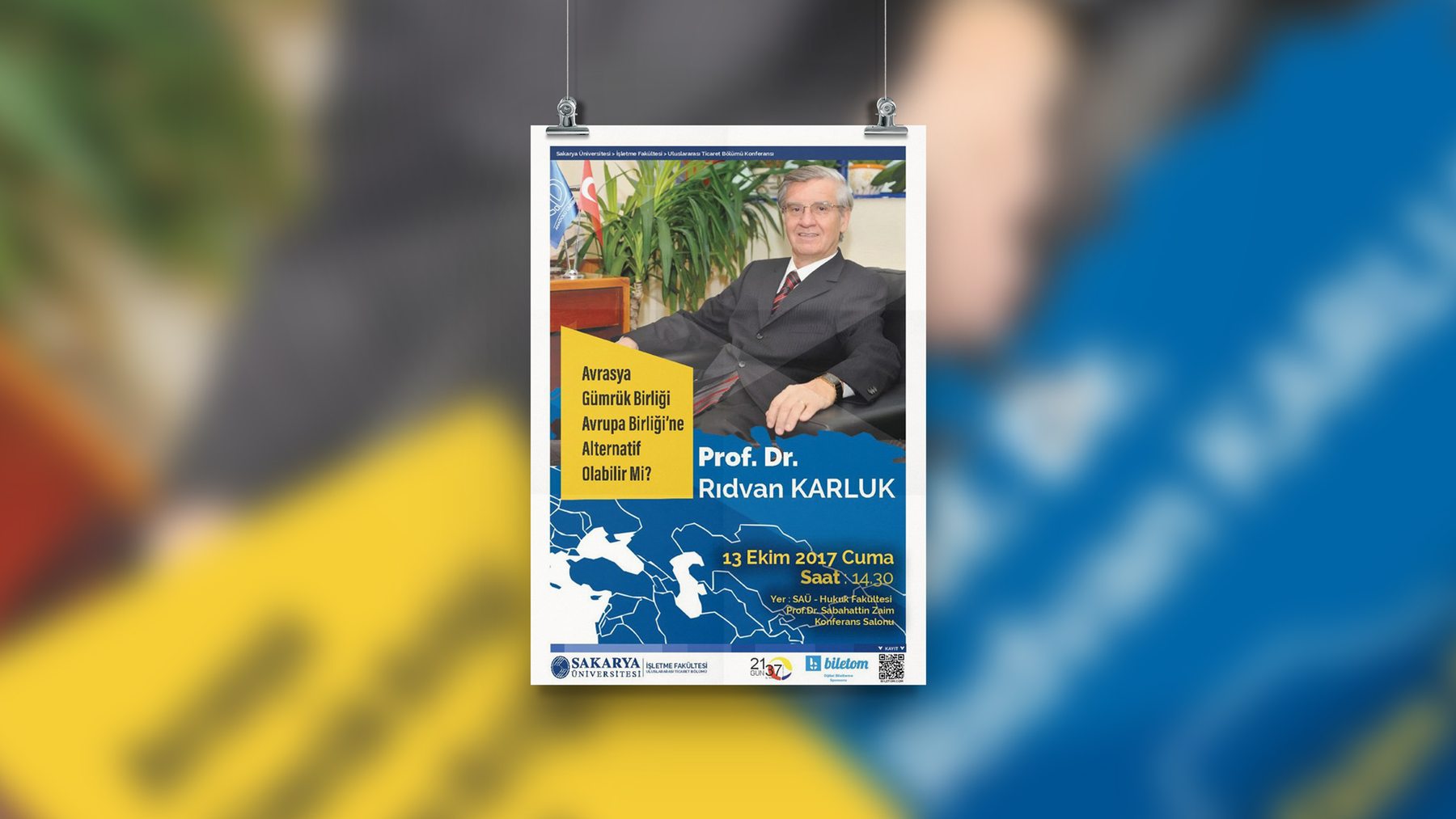 SAÜ – Uluslararası Ticaret Bölümü tarafından düzenlenen “Prof. Dr. Rıdvan Karluk” etkinliği için afiş…