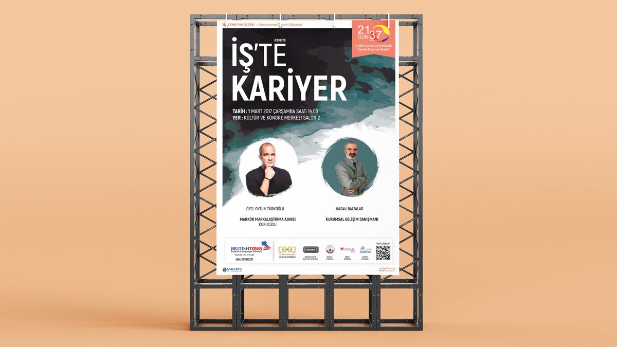 SAÜ – Uluslararası Ticaret Bölümü tarafından düzenlenen “İş’te Kariyer” etkinliği için afiş tasarladım.