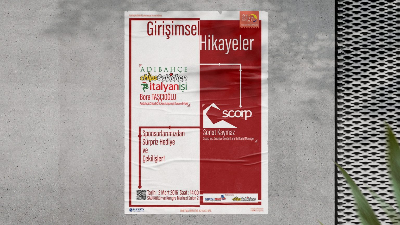 SAÜ – Uluslararası Ticaret Bölümü tarafından düzenlenen “Girişimsel Hikayeler” etkinliği için afiş…