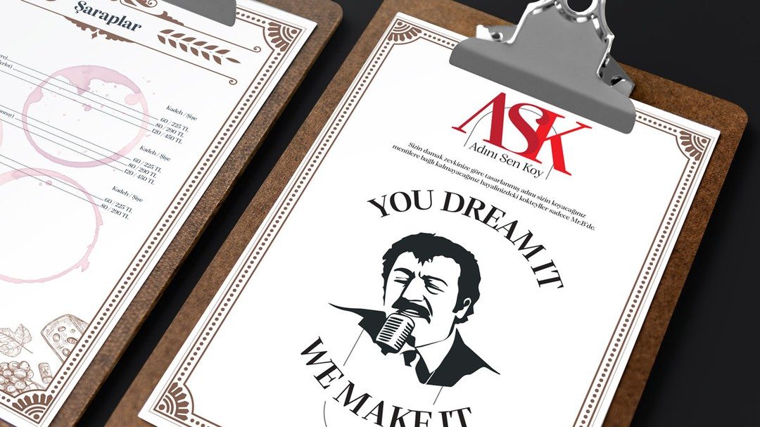 Ankara merkezli Mr. B Cocktails bar için menu tasarımı yaptım.