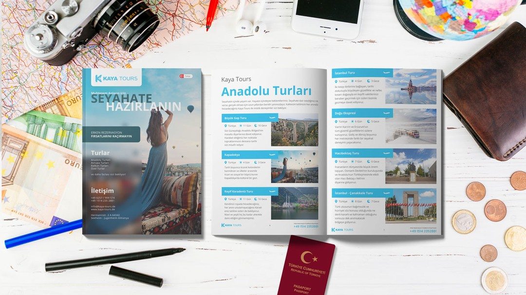 Almanya merkezli Kaya Tours için seyahat kataloğu tasarladım.