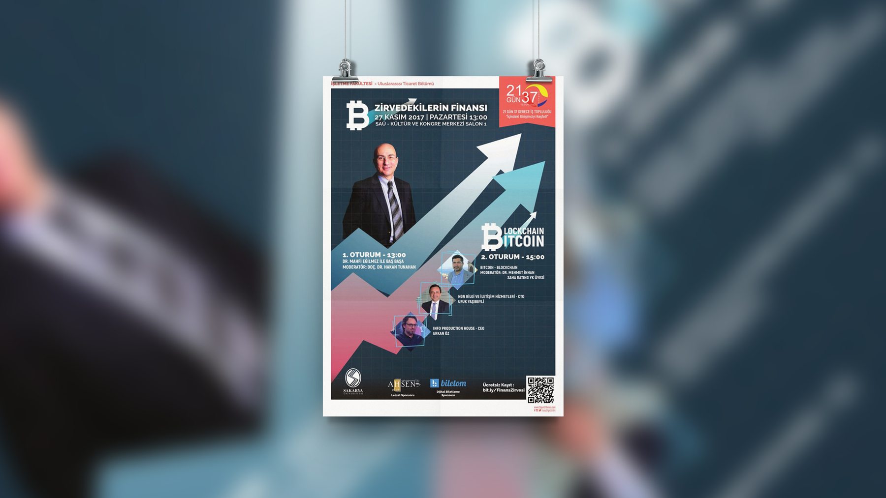 SAÜ – Uluslararası Ticaret Bölümü tarafından düzenlenen “Zirvedekilerin Finansı” etkinliği için afiş…